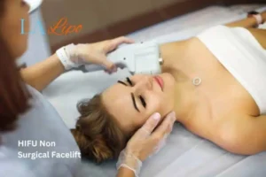 Woman having Hi-Fu to reduce wrinkles Livingston.