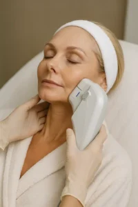 Woman receiving HIFU non surgical facelift treatment Livingston